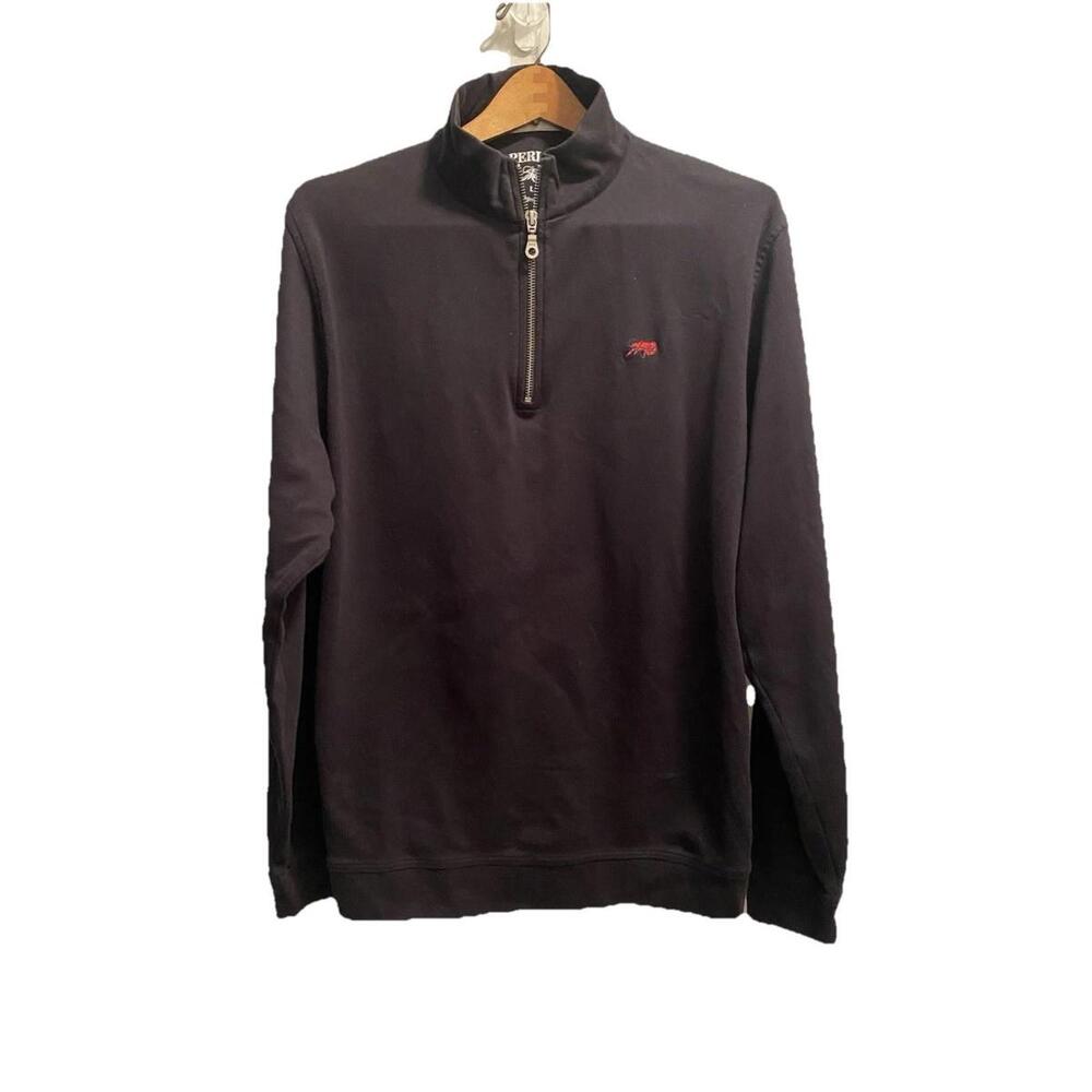 Perlis Crawfish Men’s Black 1/4 Zip Pullover Size Large 100% Cotton New Orleans